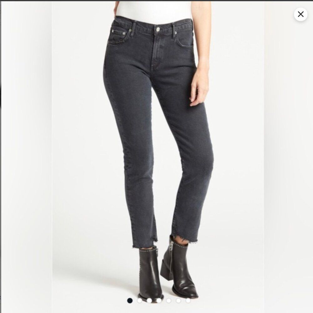 AGOLDE High Rise Straight Leg Jeans Washed Black Raw Hem Size 25